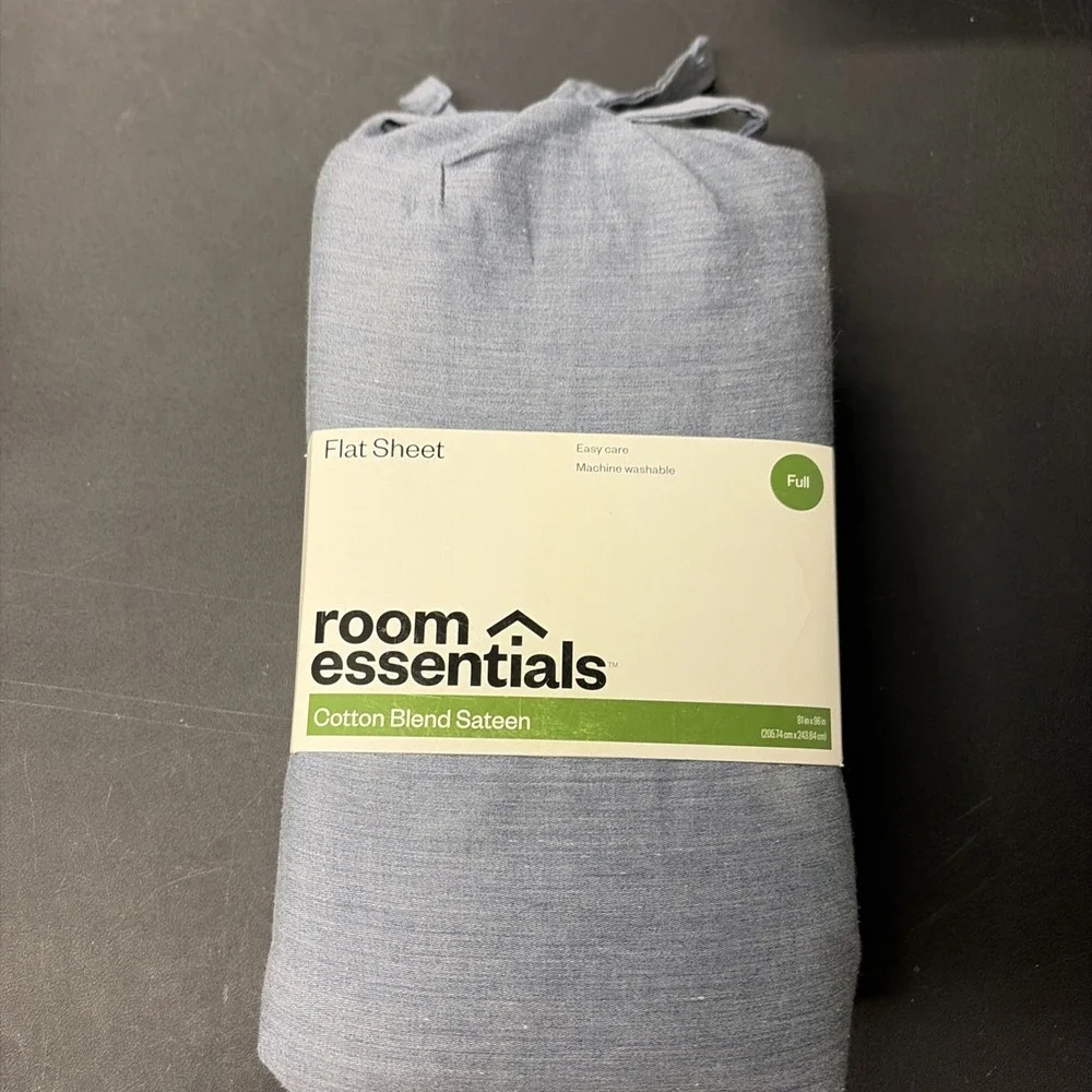 Room Essentials Cotton Blend Sateen Flat Sheet Machine Washable Full Blue 20507